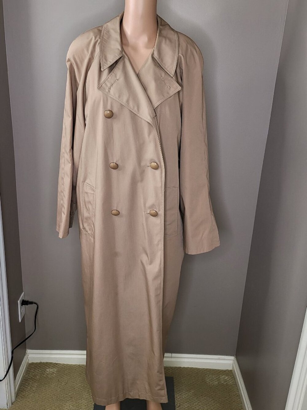 Vintage Christian Dior Coat Trench Raincoat Tan Double Breasted Size 10